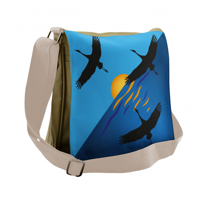 Flying Bird at Horizon Sunset Messenger Bag