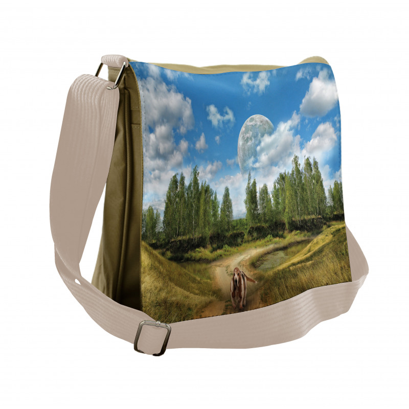 Running Dog Trees Sky Messenger Bag