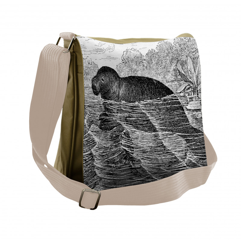 Hand Drawn Sea Cow Design Messenger Bag