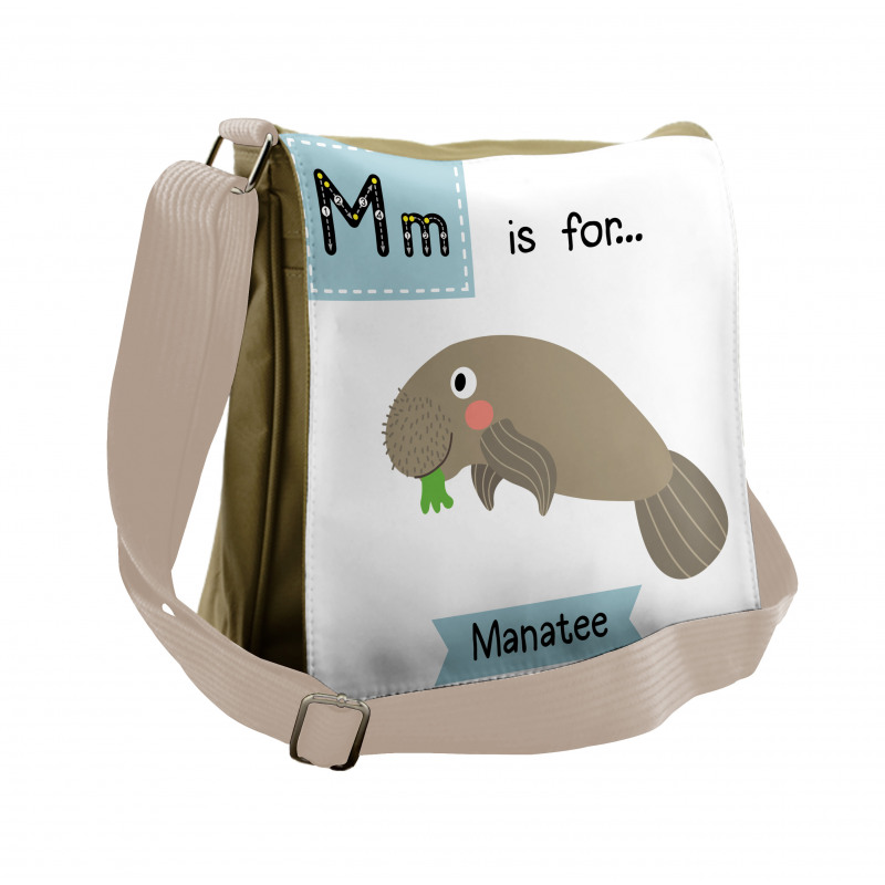 Letter M and Animal Cartoon Messenger Bag