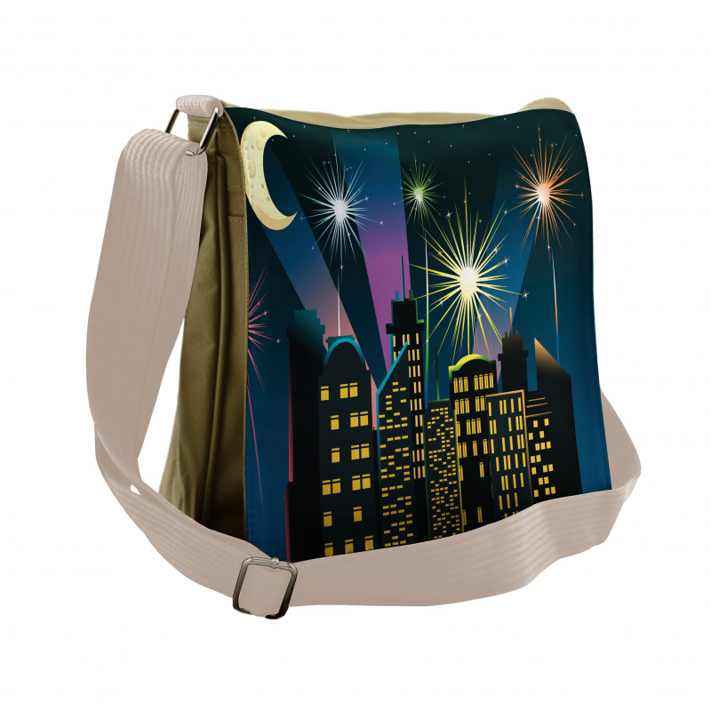 Fireworks Illustration in City Messenger Bag