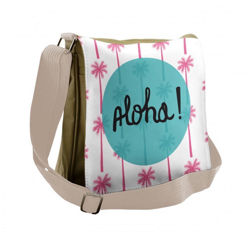 Palm Trees and Text in Circle Messenger Bag