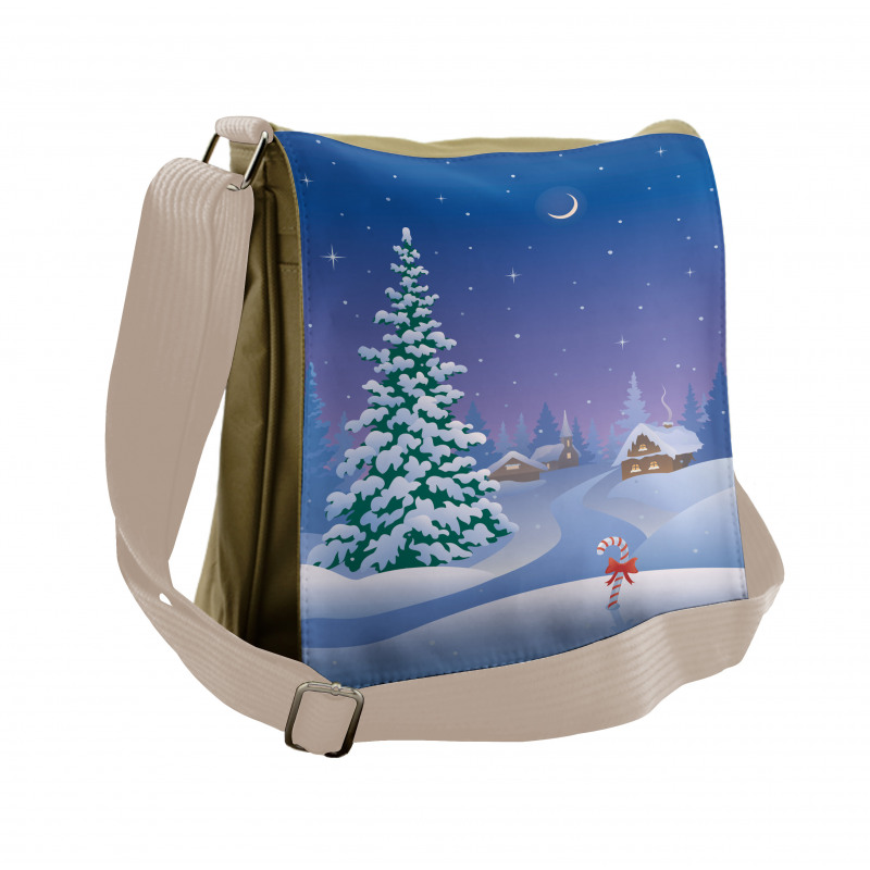 Vertical Cartoon Snowy Path Messenger Bag