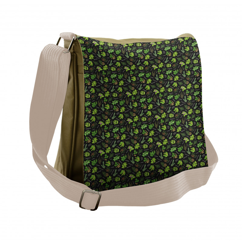 Graphical Plants Calligraphy Messenger Bag