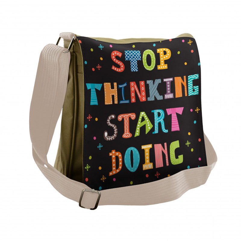 Colorful Typography on Dark Messenger Bag