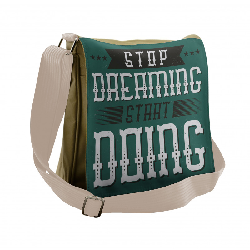 Lettering Art on Green Tone Messenger Bag