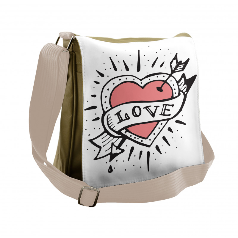 Motifs and Heart Drawing Messenger Bag