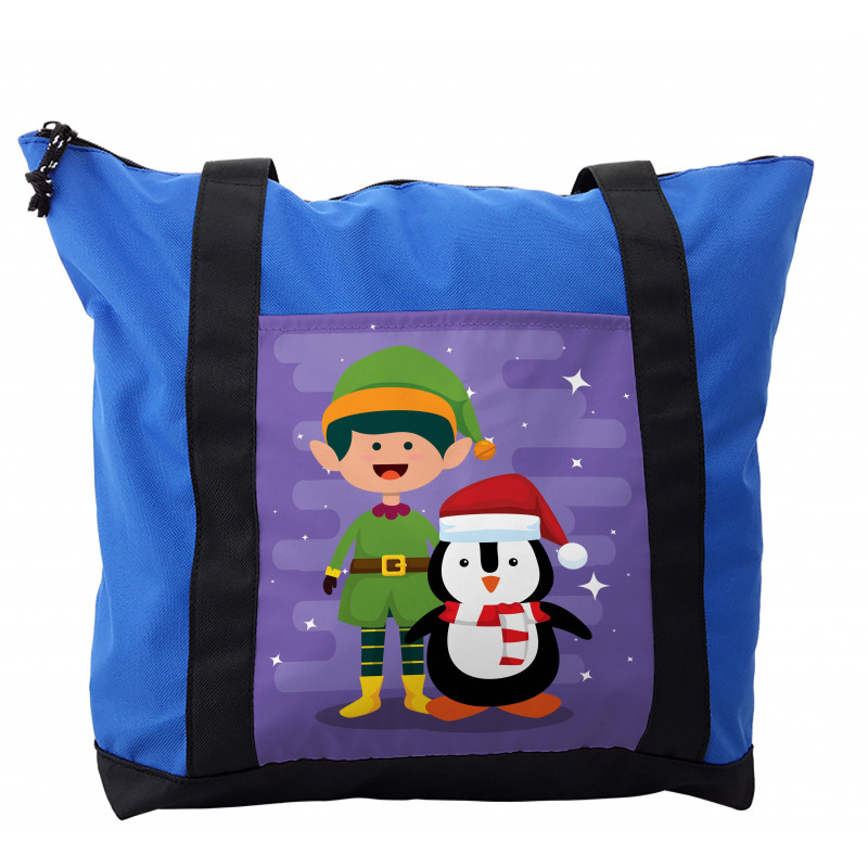 Elf and Penguin Merry Christmas Shoulder Bag