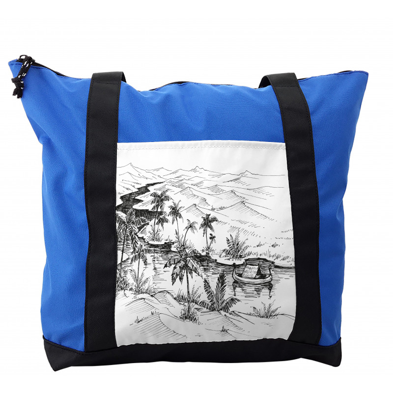 Pencil Drawn River Scenery Shoulder Bag