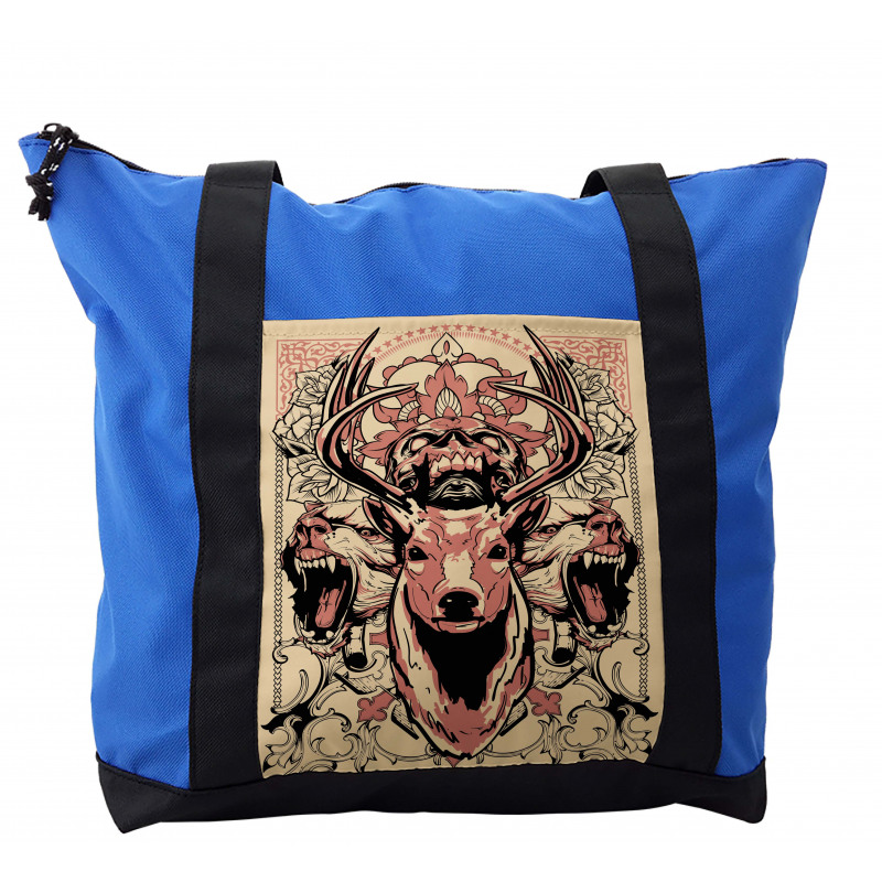 Floral Skull and Wolves Shoulder Bag