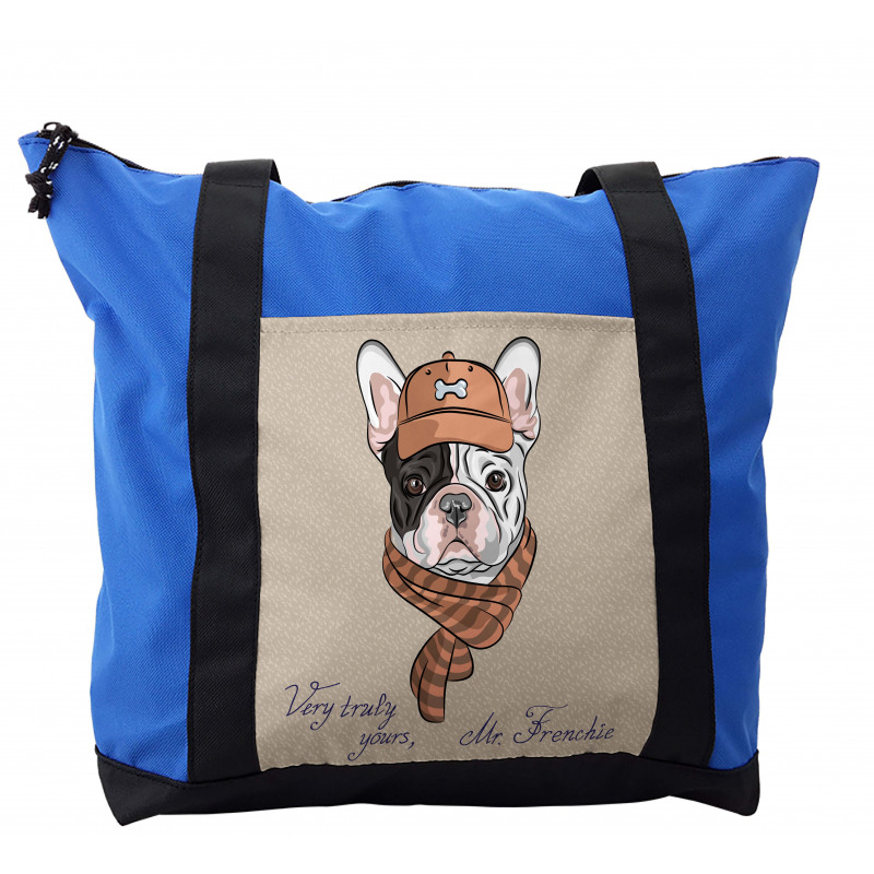 Hipster Bulldog with Cap Scarf Shoulder Bag