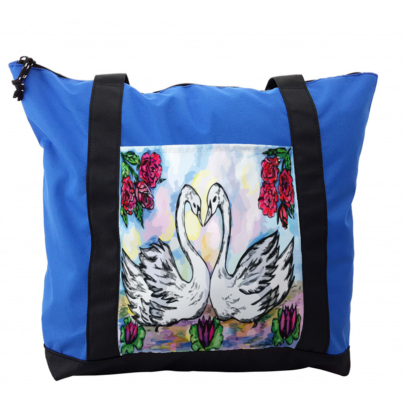 2 White Swans in Lake Shoulder Bag