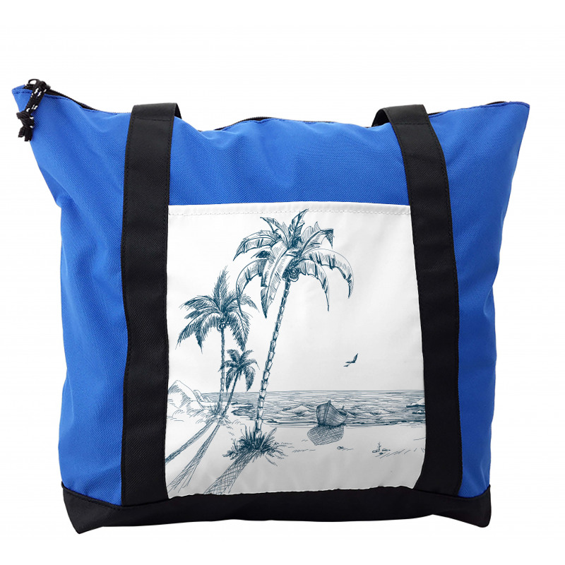 Palm Tree Boat Sketch Shoulder Bag