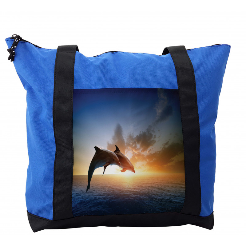 Couple of Dolphins Jump on Sea Shoulder Bag