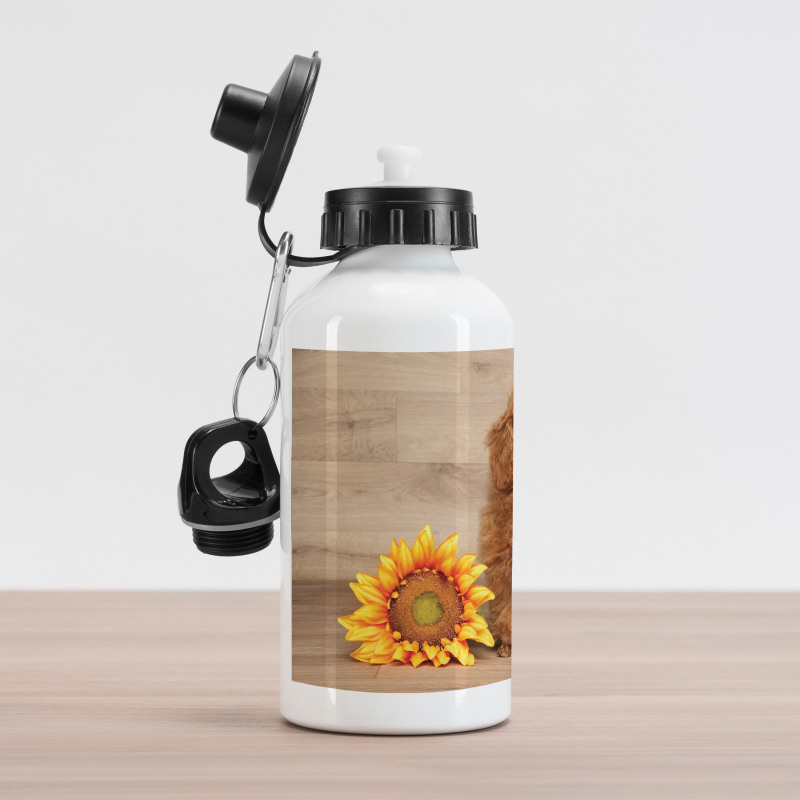 Sunflower on Wooden Backdrop Aluminum Water Bottle