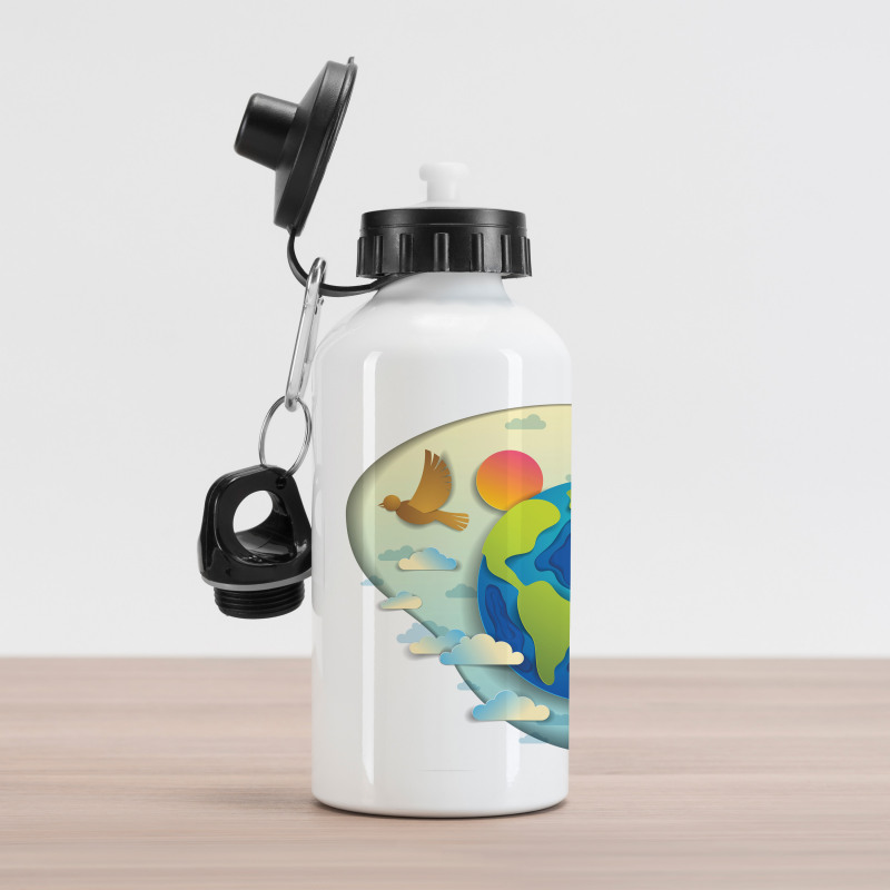 Graphical Globe Clouds Aluminum Water Bottle