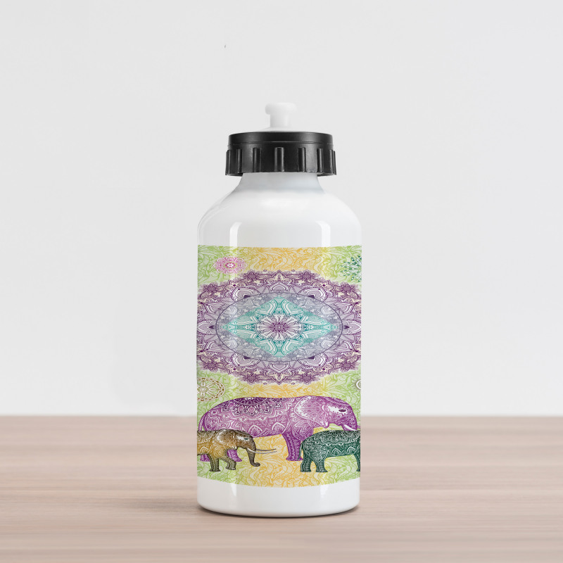 Eastern Elephants Flowers Aluminum Water Bottle