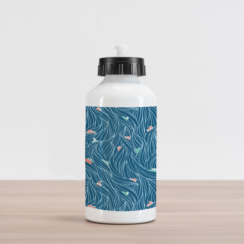 Waves and Ships Cartoon Aluminum Water Bottle