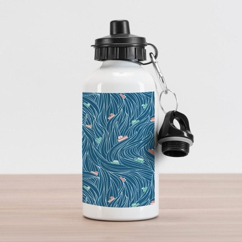 Waves and Ships Cartoon Aluminum Water Bottle