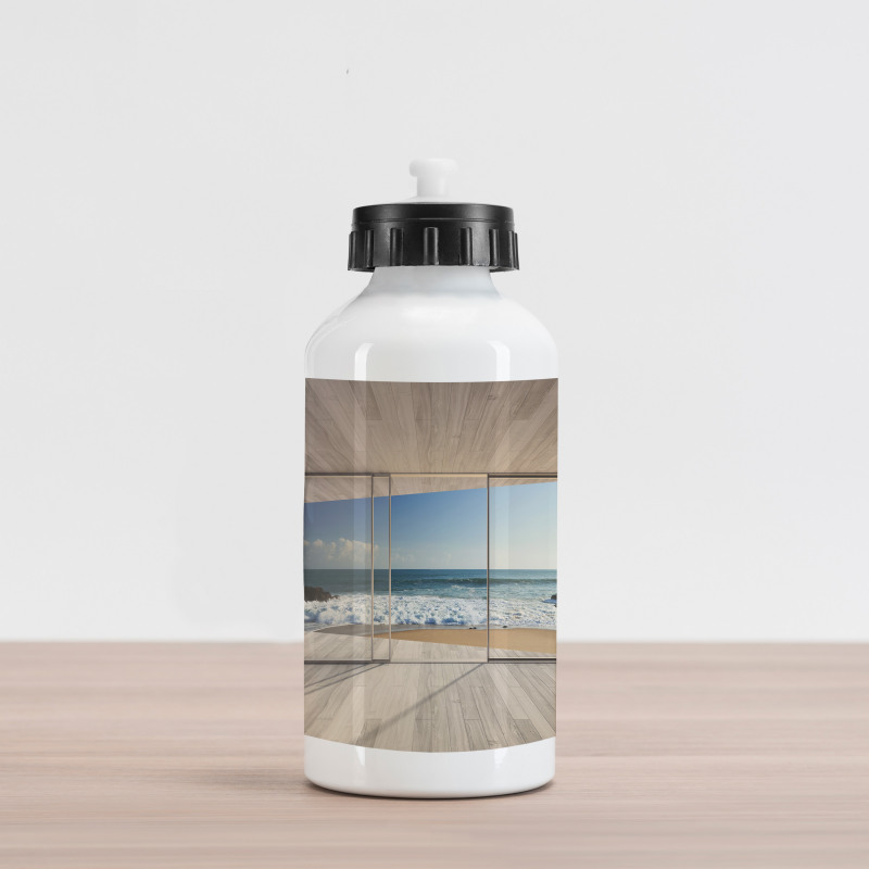 View of Sea Waves Rocks Aluminum Water Bottle