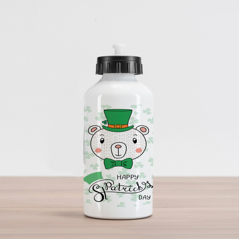 Bear with Leprechaun Hat Bow Aluminum Water Bottle