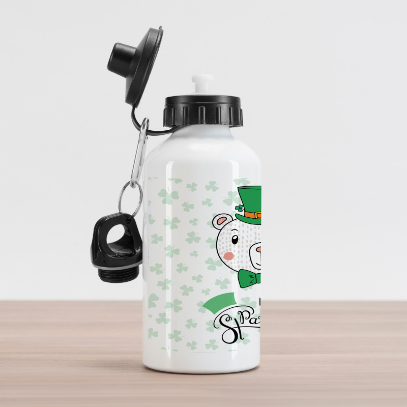 Bear with Leprechaun Hat Bow Aluminum Water Bottle