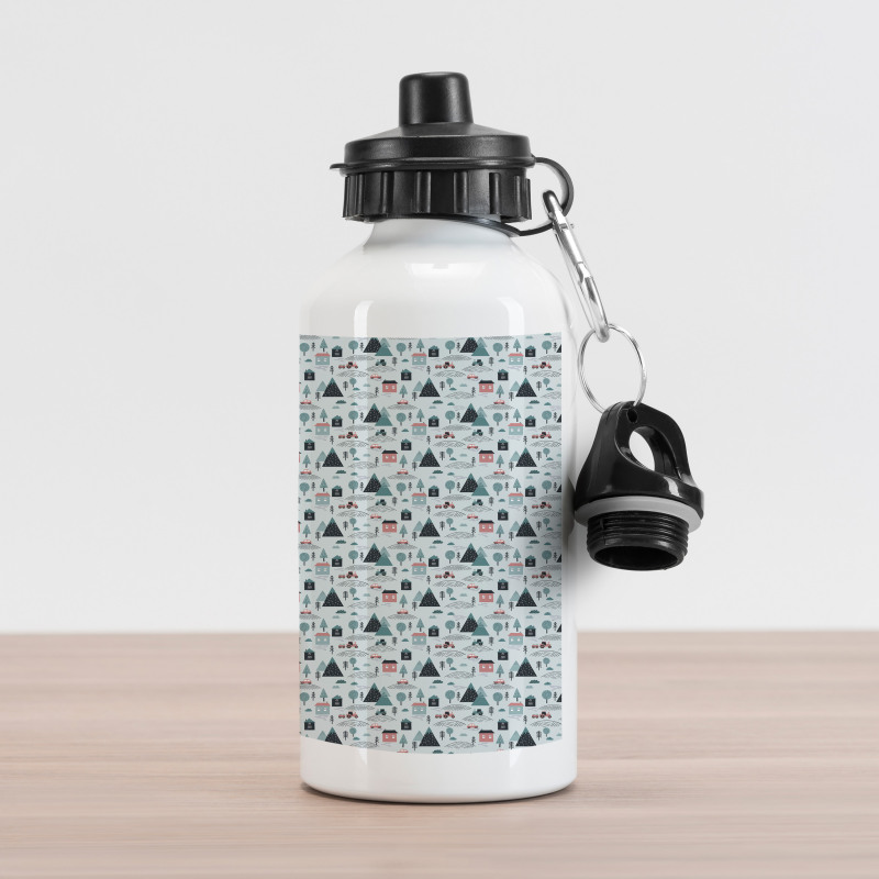 Geometric Style Cars Houses Aluminum Water Bottle