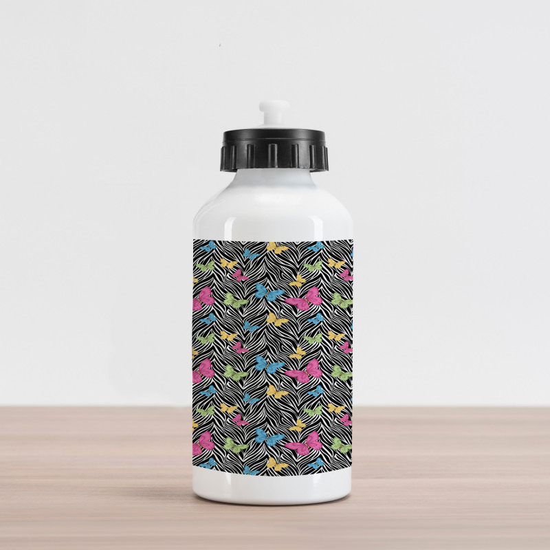 Butterflies on Zebra Aluminum Water Bottle