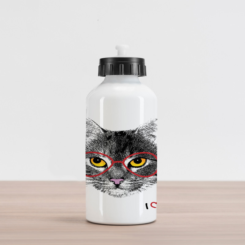 Nerd Cat with Glasses Aluminum Water Bottle