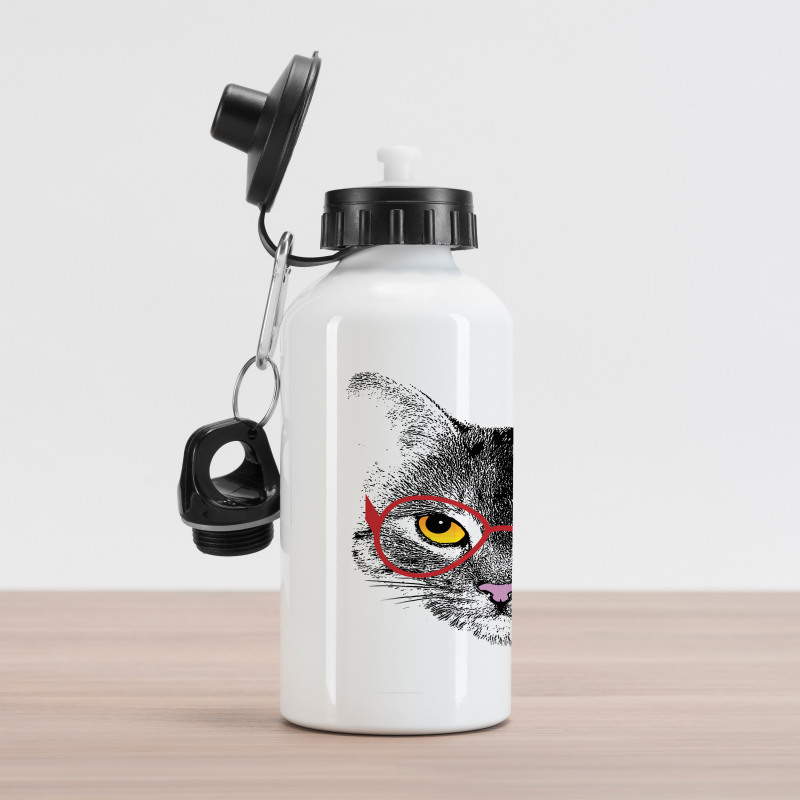Nerd Cat with Glasses Aluminum Water Bottle