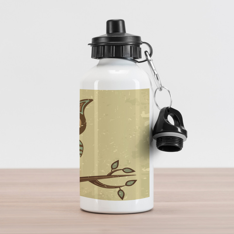 Owl Sitting on Branch Aluminum Water Bottle