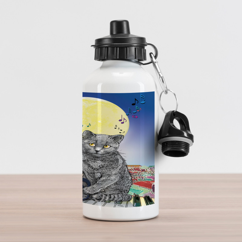 Musical Notes Cat Aluminum Water Bottle