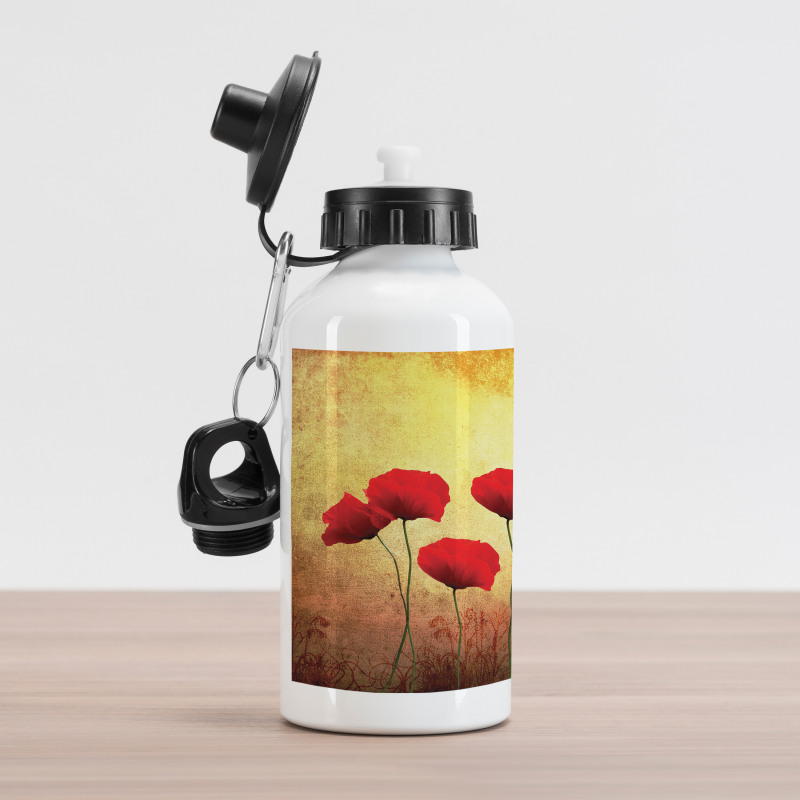 Retro Poppy Flowers Aluminum Water Bottle