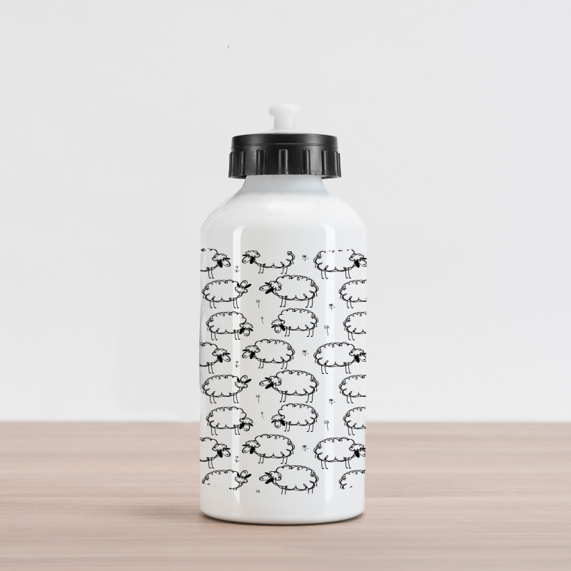Funny Sheeps on a Meadow Aluminum Water Bottle