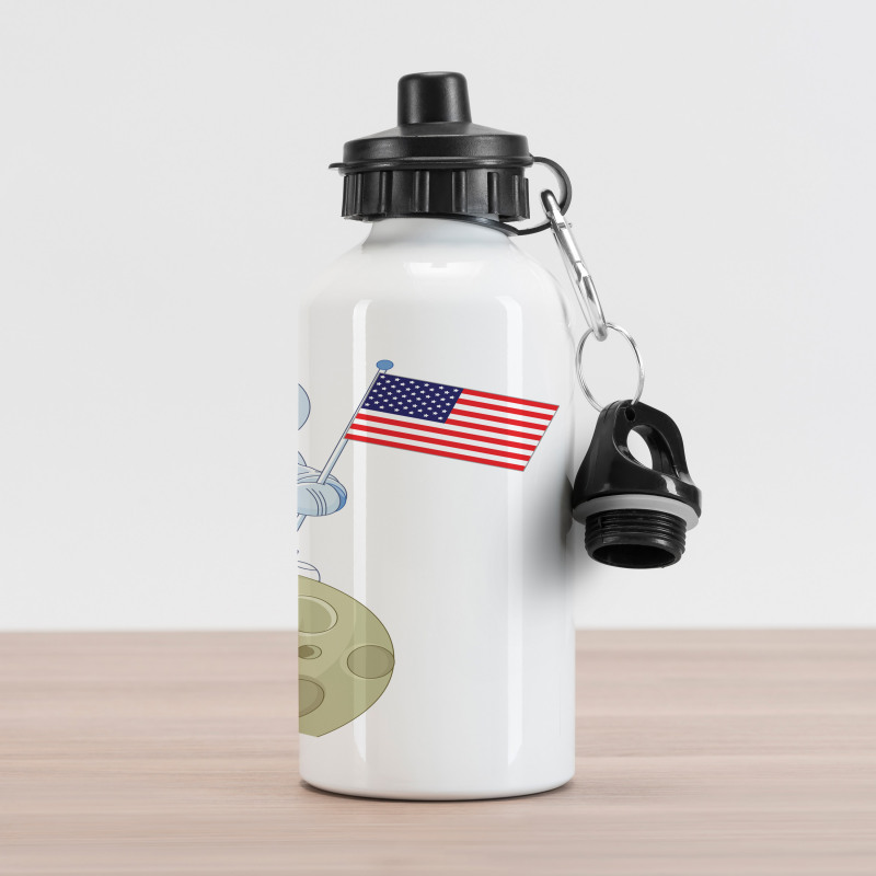 Astronaut on Moon Cartoon Aluminum Water Bottle