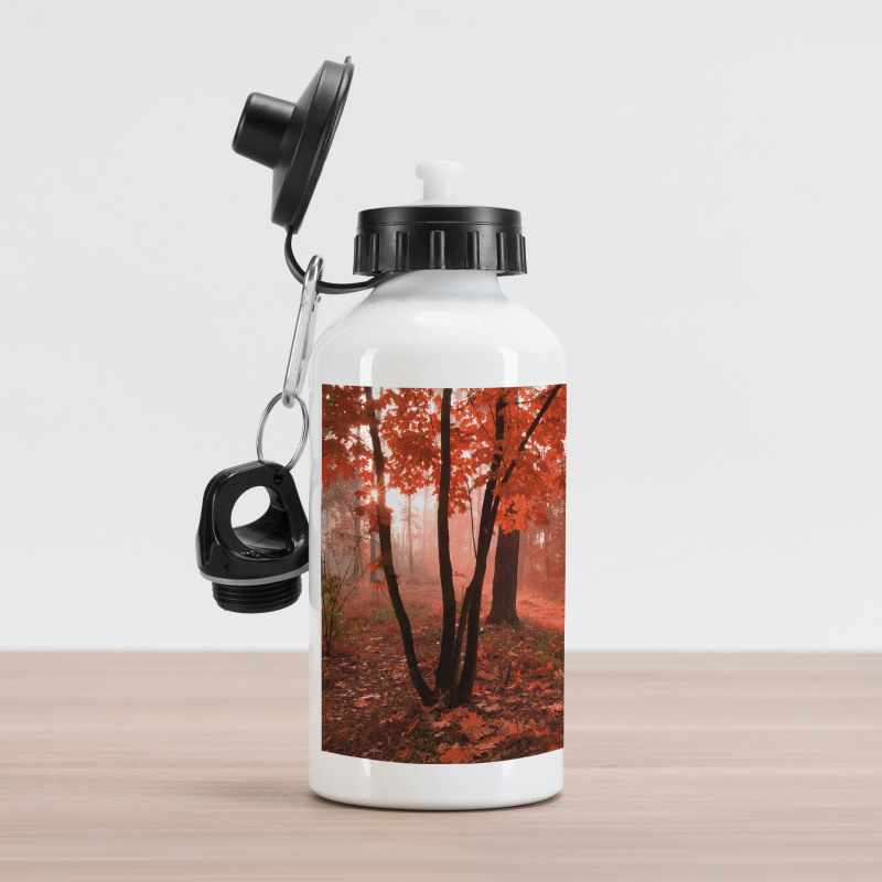 Misty Forest Leaves Orange Aluminum Water Bottle