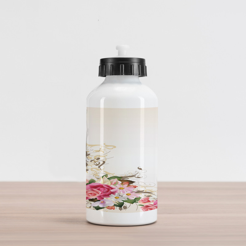 Flowers and Music Notes Aluminum Water Bottle