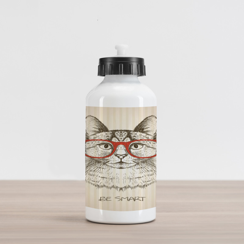 Cat with Retro Glasses Aluminum Water Bottle