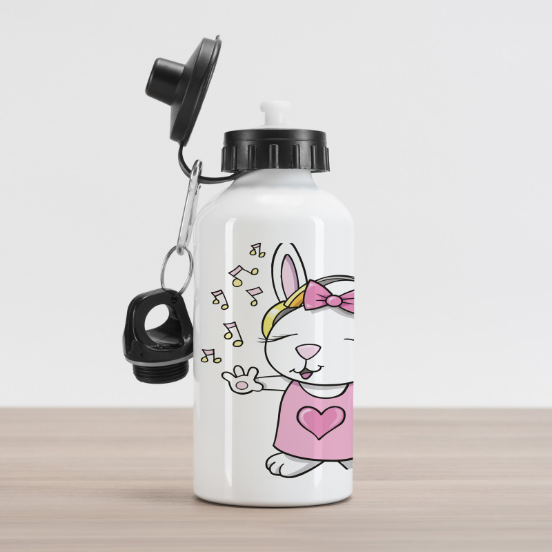 Cartoon Rock Star Bunny Aluminum Water Bottle