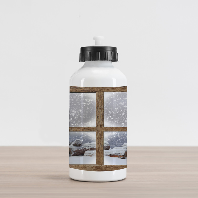 Rustic Snowy Woodsy Frame Aluminum Water Bottle