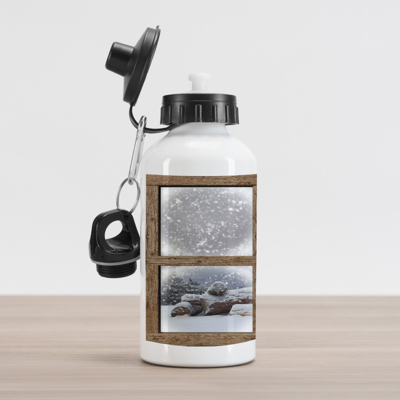 Rustic Snowy Woodsy Frame Aluminum Water Bottle