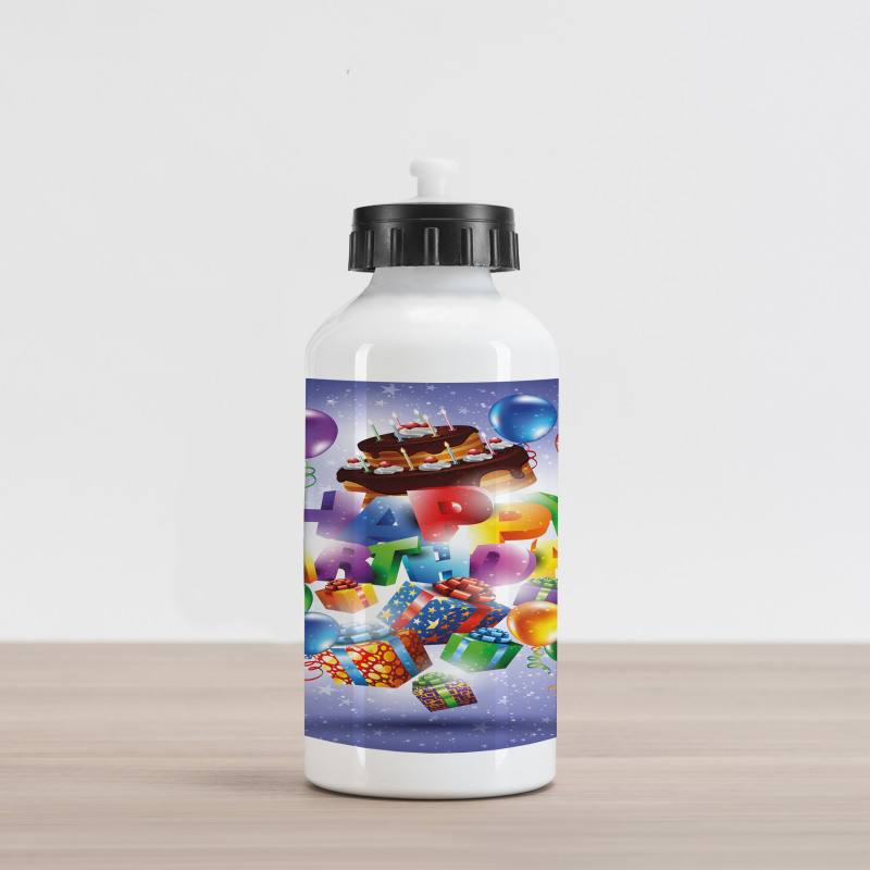 Birthday Presents Cake Aluminum Water Bottle