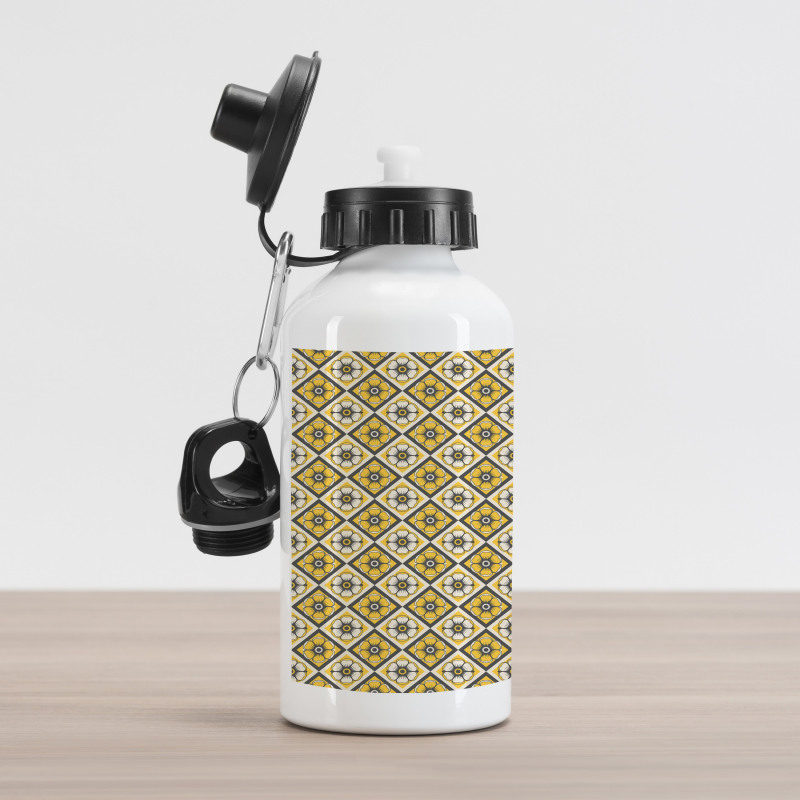 Yellow Tile Flowers Aluminum Water Bottle