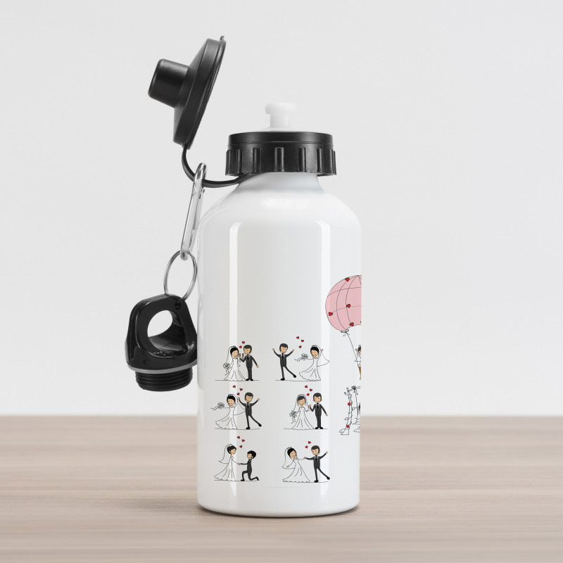 Bride Groom Cartoon Aluminum Water Bottle