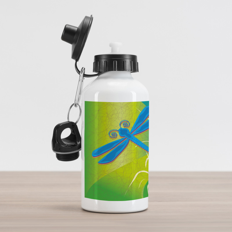 Blue Dragonfly on Green Aluminum Water Bottle