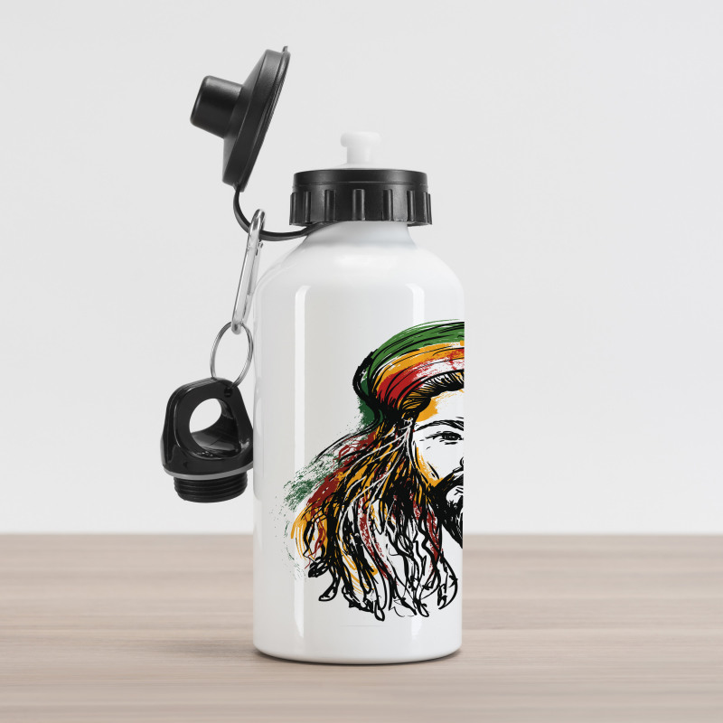 Rasta Man Sketch Portrait Aluminum Water Bottle