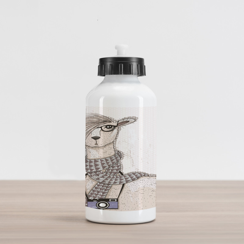 Hipster Lama Camera Aluminum Water Bottle