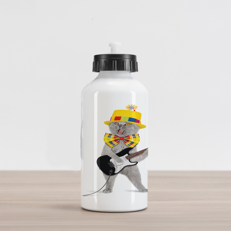 Hipster Musician Kitty Fun Aluminum Water Bottle