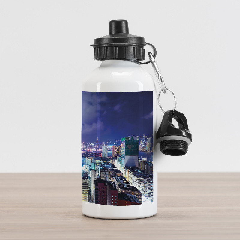 Downtown Hong Kong Night Aluminum Water Bottle