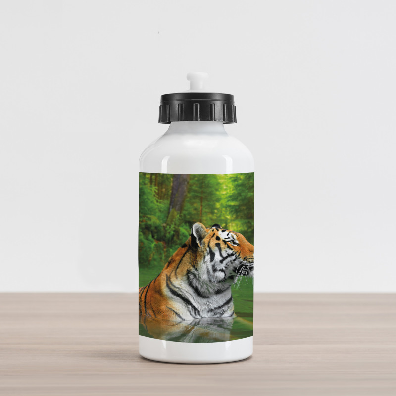 Siberian Wild Cat in Lake Aluminum Water Bottle